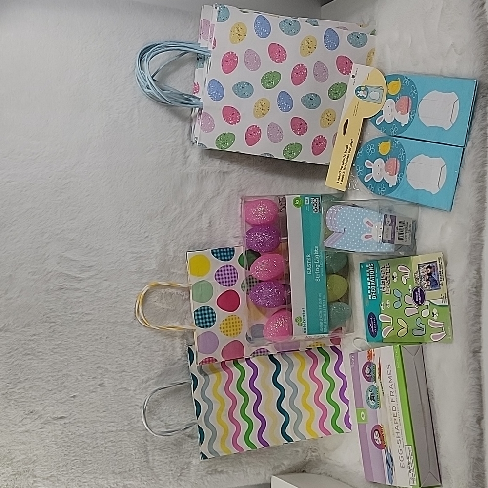 Bundle of Easter Decor String Lights, Bags, Boxes, Stickers, DIY Egg Frames